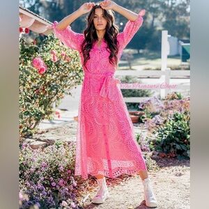 Lilly Pulitzer Amrita Midi Shirtdress in Pink Isle Swirly Fern Scalloped…